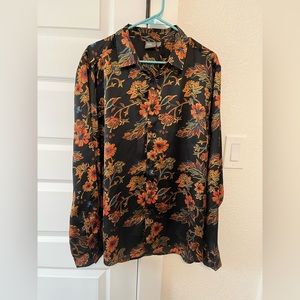 Mens ASOS Polyester Shirt Size Large Black with Floral Print